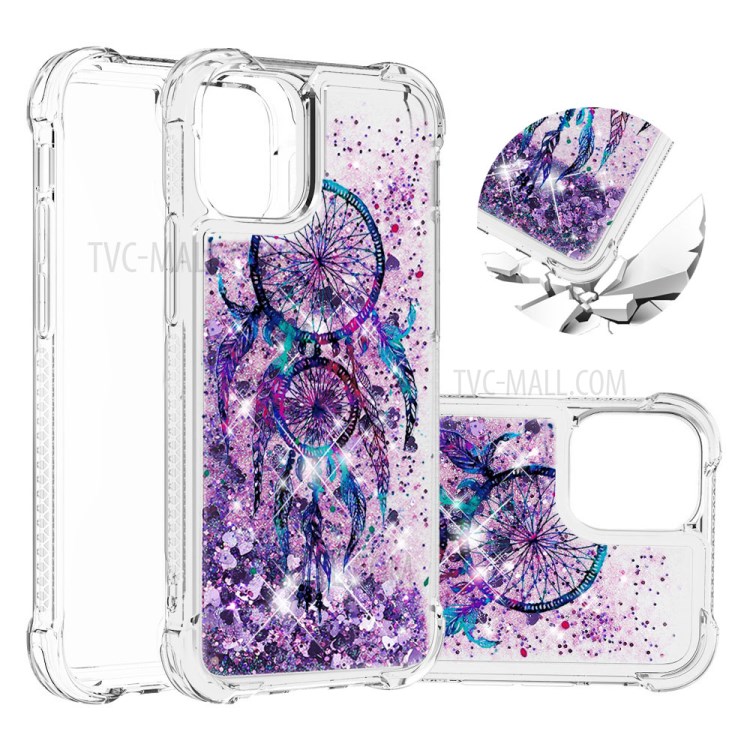 Liquid Glitter Powder Patterned Quicksand Shockproof TPU Back Case for iPhone 12 mini - Dream Catcher-1