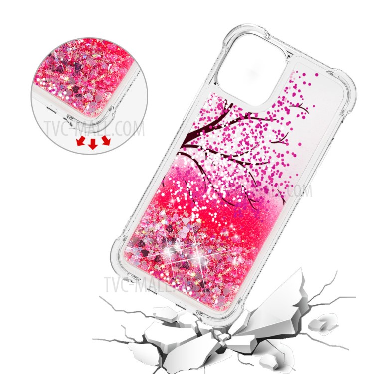 Liquid Glitter Powder Patterned Quicksand Shockproof TPU Back Case for iPhone 12 mini - Tree-5