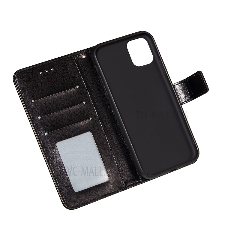 Imprint Butterfly Wallet Leather Cover Case for iPhone 12 5.4-inch - Black-5