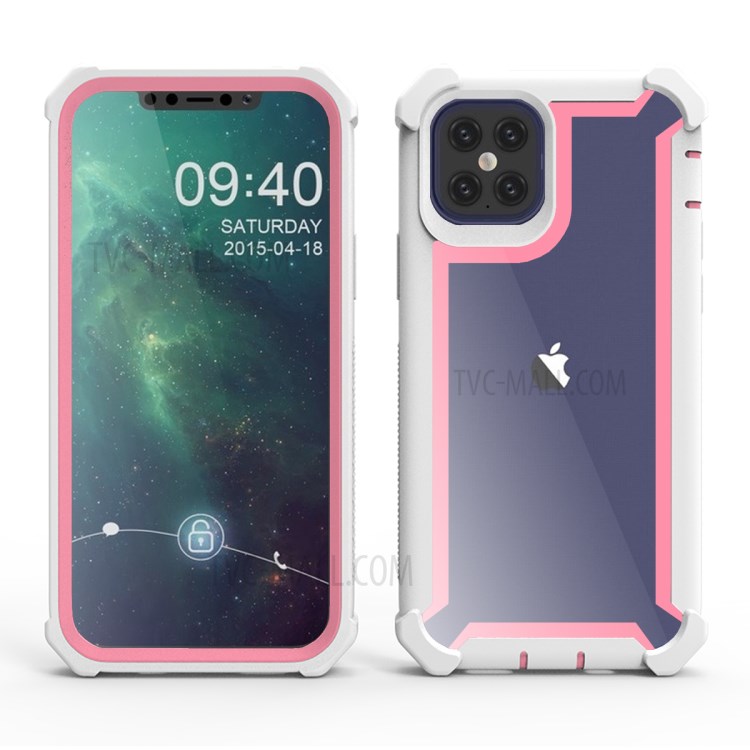PC+TPU Anti-drop Cover for iPhone 12 Pro/12 - White/Pink-1