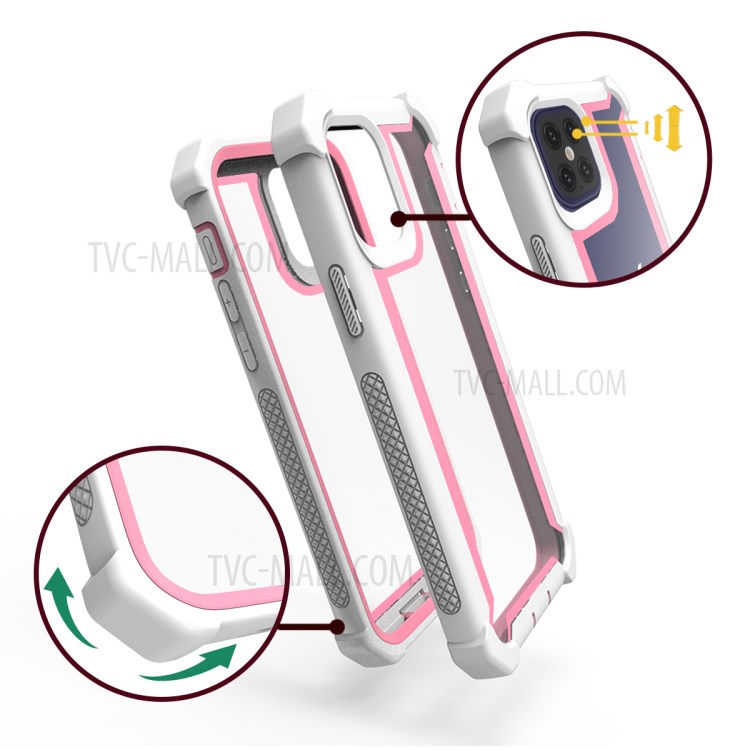 PC+TPU Anti-drop Cover for iPhone 12 Pro/12 - White/Pink-3