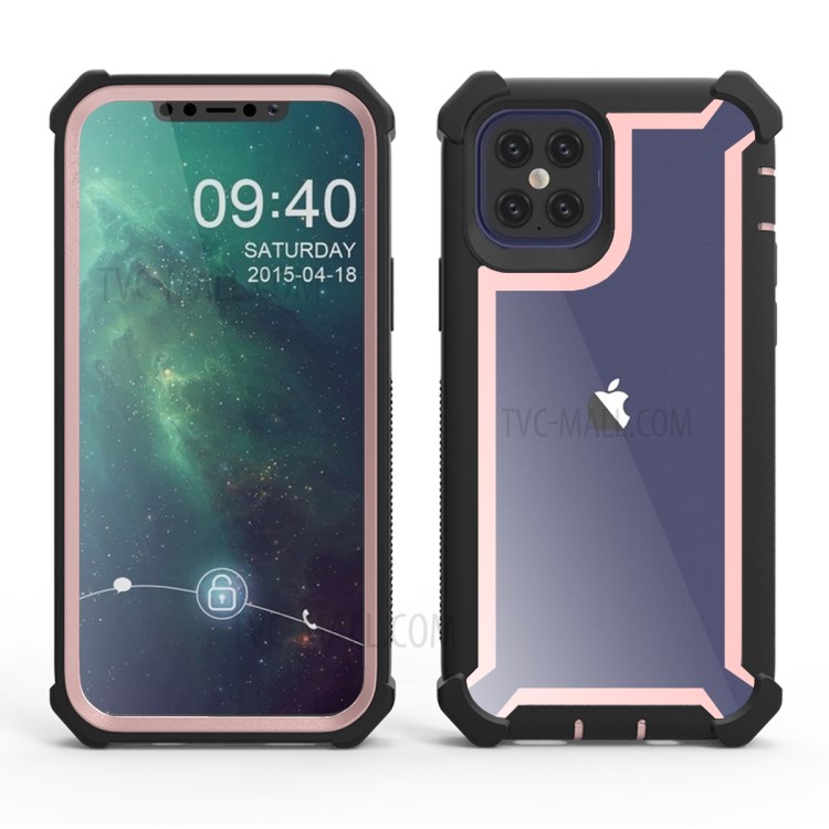 Anti-fall Shock-proof PC+TPU Cell Phone Cover for iPhone 12 Pro Max 6.7-inch - Black / Rose Gold-1