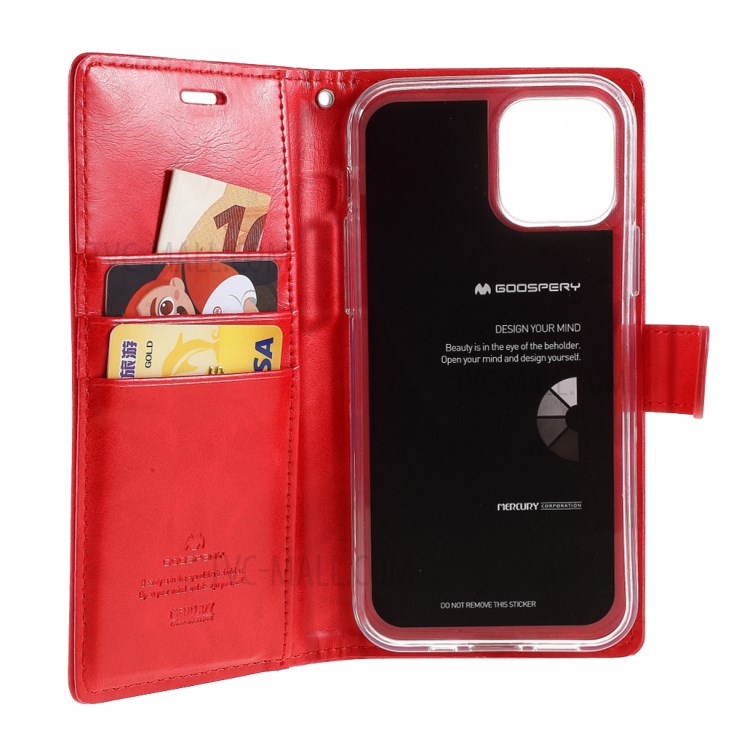 MERCURY GOOSPERY Blue Moon Leather Wallet Stand Case for iPhone 12 Pro/12 - Red-6