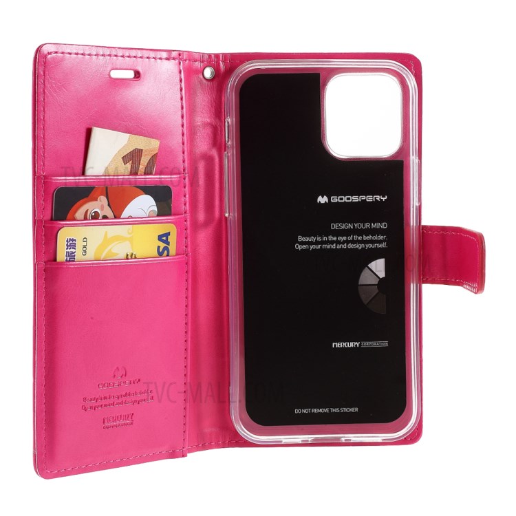 MERCURY GOOSPERY Blue Moon Leather Wallet Stand Case for iPhone 12 Pro/12 - Rose-6