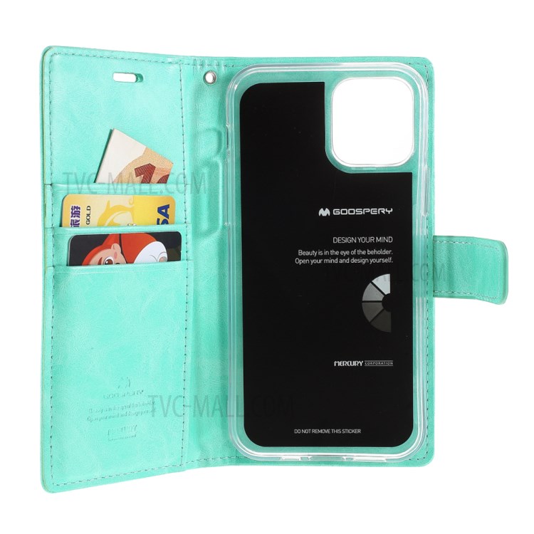 MERCURY GOOSPERY Blue Moon Leather Wallet Stand Case for iPhone 12 Pro/12 - Cyan-6