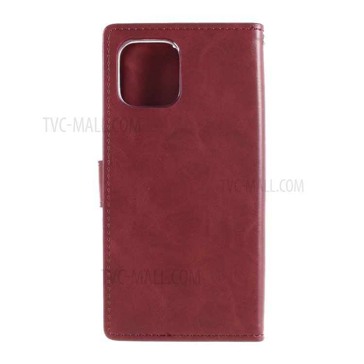 Mercury Goospery Blue Moon Cuir Portefeuille Case Pour IPhone 12 PRO / 12 - Vin Rouge