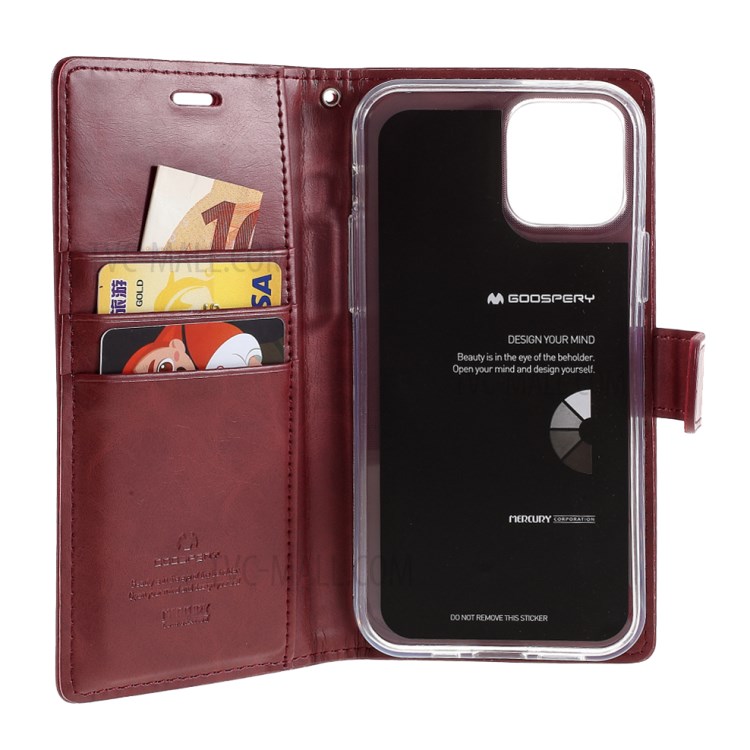 MERCURY GOOSPERY Blue Moon Leather Wallet Stand Case for iPhone 12 Pro/12 - Wine Red-6