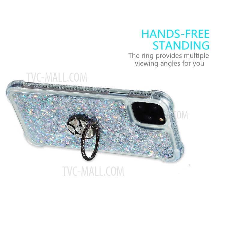 Glitter Powder Quicksand Rhinestone Decor Kickstand TPU Shell for iPhone 12 5.4-inch - Silver-3