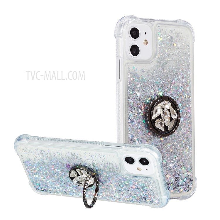 Glitter Powder Quicksand Rhinestone Decor Kickstand TPU Shell for iPhone 12 Max / iPhone 12 Pro 6.1-inch - Silver-1