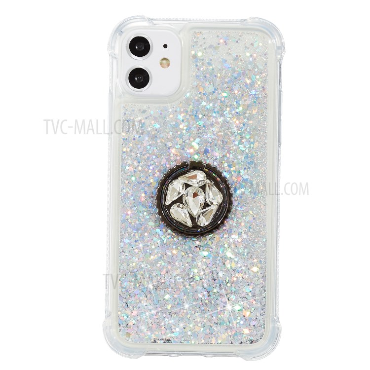 Glitter Powder Quicksand Rhinestone Decor Kickstand TPU Shell for iPhone 12 Max / iPhone 12 Pro 6.1-inch - Silver-2