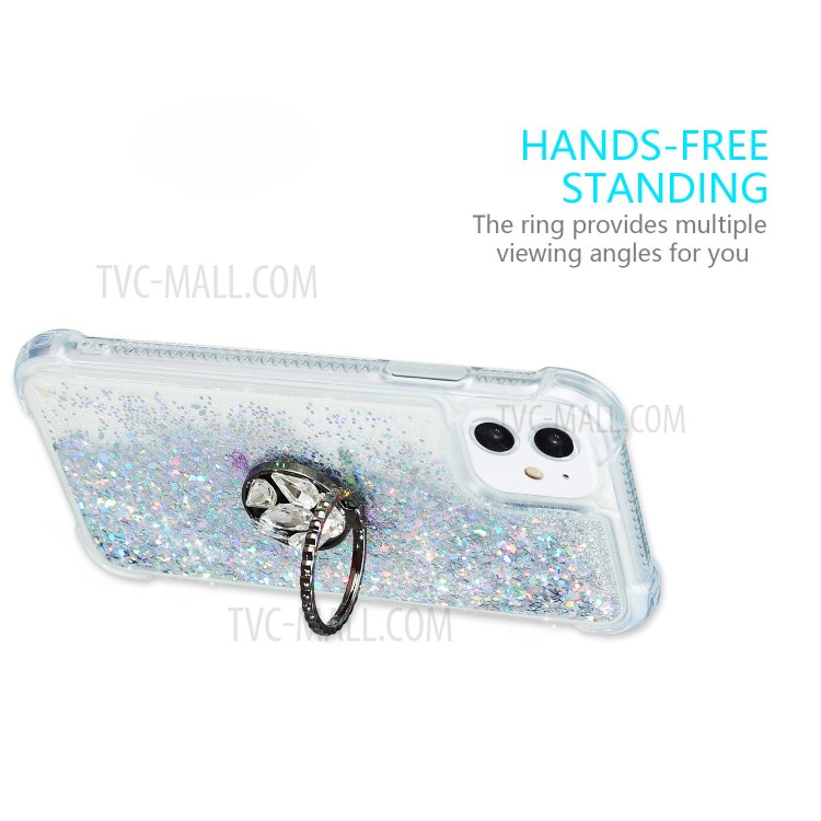 Glitter Powder Quicksand Rhinestone Decor Kickstand TPU Shell for iPhone 12 Max / iPhone 12 Pro 6.1-inch - Silver-3