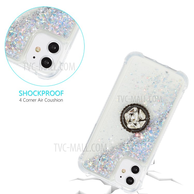 Glitter Powder Quicksand Rhinestone Decor Kickstand TPU Shell for iPhone 12 Max / iPhone 12 Pro 6.1-inch - Silver-4