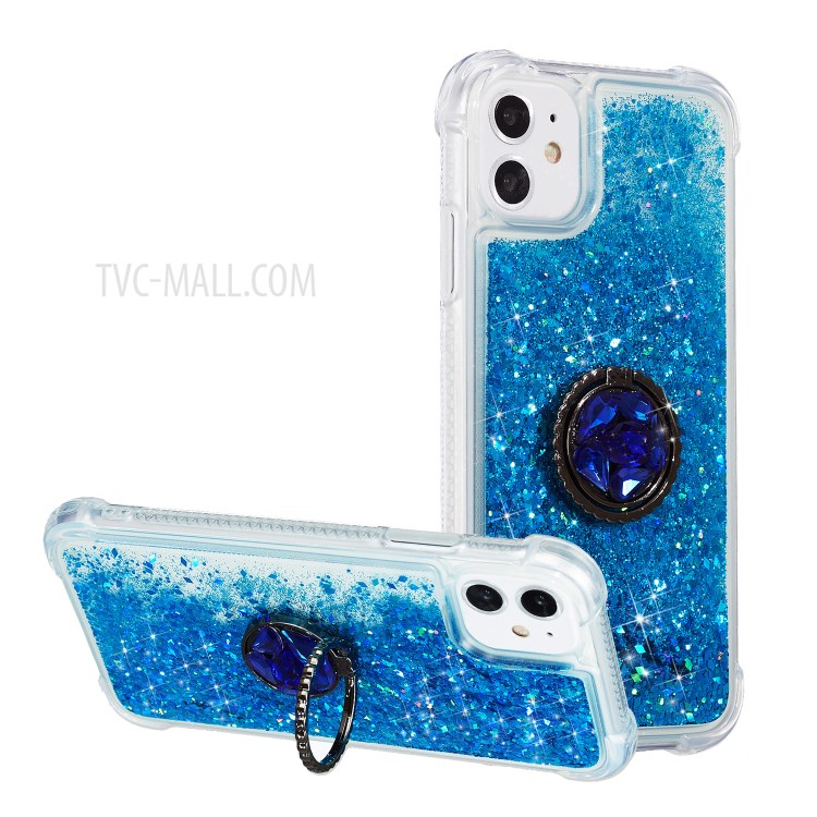 Glitter Powder Quicksand Rhinestone Decor Kickstand TPU Shell for iPhone 12 / iPhone 12 Pro 6.1-inch - Blue-1