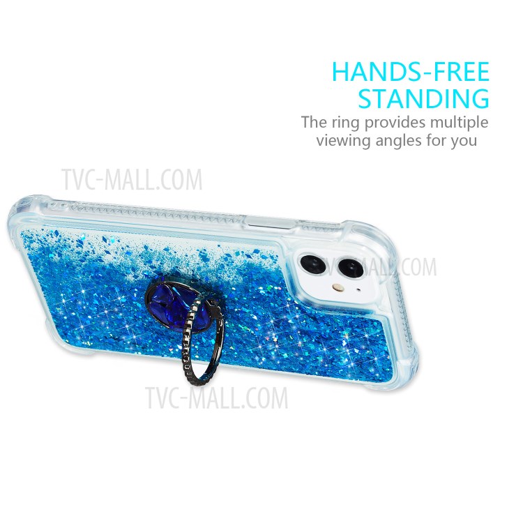 Glitter Powder Quicksand Rhinestone Decor Kickstand TPU Shell for iPhone 12 / iPhone 12 Pro 6.1-inch - Blue-3