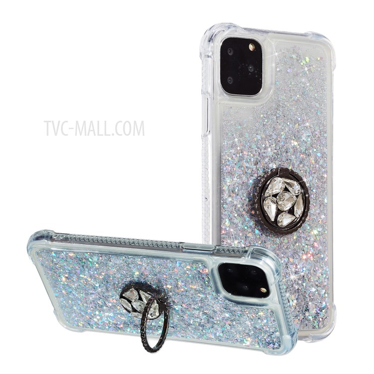 Glitter Powder Quicksand Rhinestone Decor Kickstand TPU Shell for iPhone 12 Pro Max 6.7-inch - Silver-1