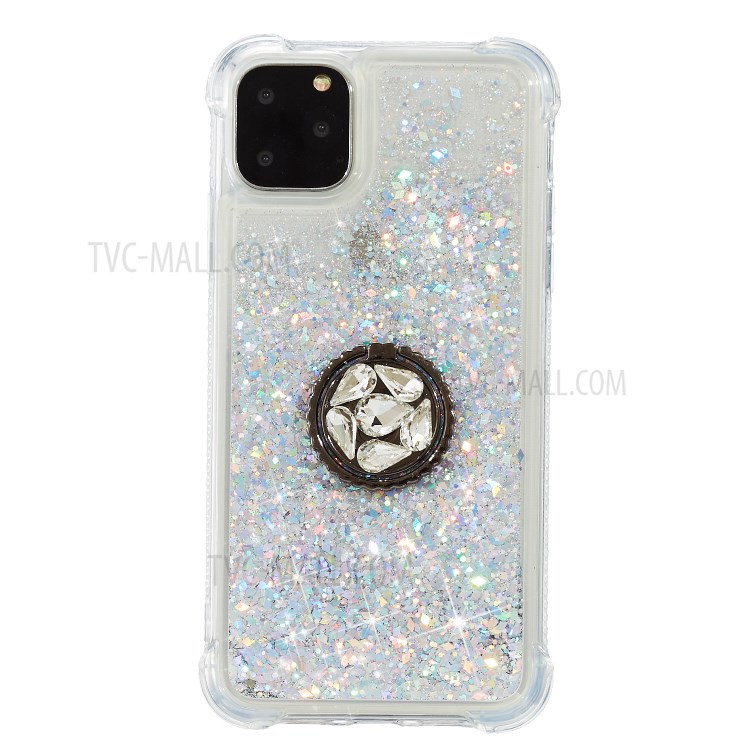 Glitter Powder Quicksand Rhinestone Decor Kickstand TPU Shell for iPhone 12 Pro Max 6.7-inch - Silver-2