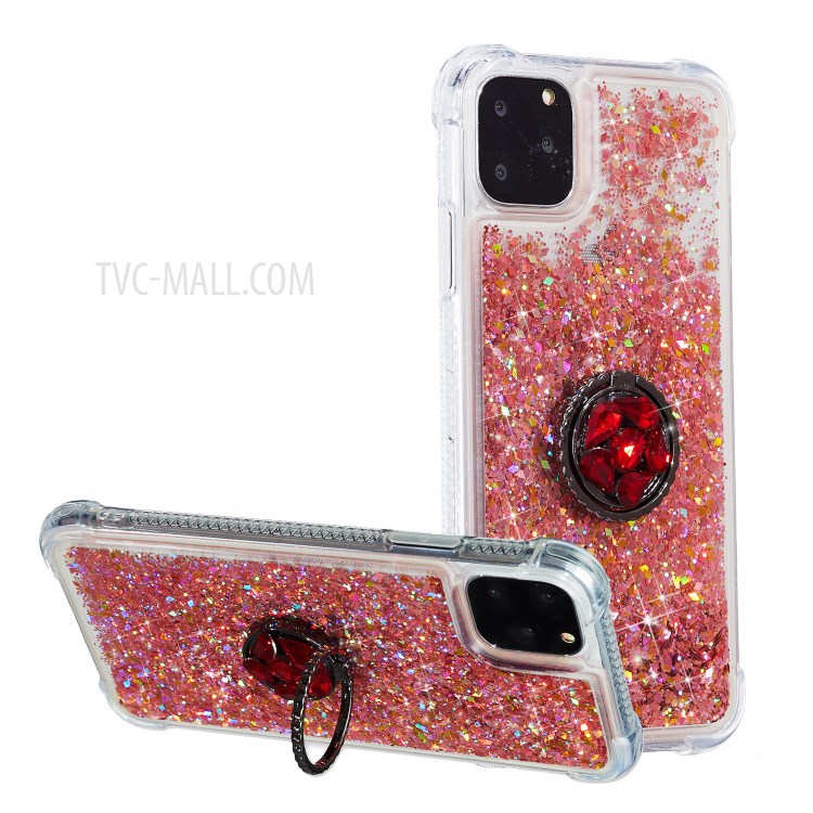 Glitter Powder Quicksand Rhinestone Decor Kickstand TPU Shell for iPhone 12 Pro Max 6.7-inch - Red-1
