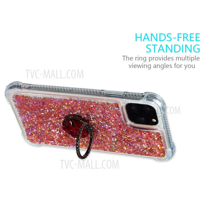 Glitter Powder Quicksand Rhinestone Decor Kickstand TPU Shell for iPhone 12 Pro Max 6.7-inch - Red-3