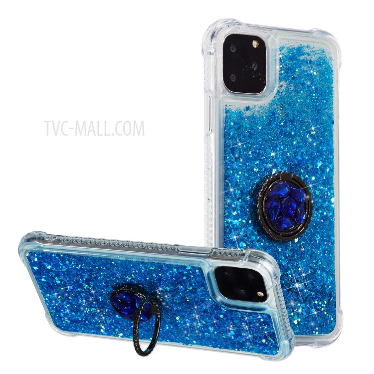 Glitter Powder Quicksand Rhinestone Decor Kickstand TPU Shell for iPhone 12 Pro Max 6.7-inch - Blue-1