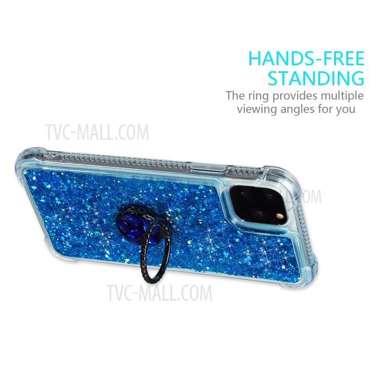 Glitter Powder Quicksand Rhinestone Decor Kickstand TPU Shell for iPhone 12 Pro Max 6.7-inch - Blue-3