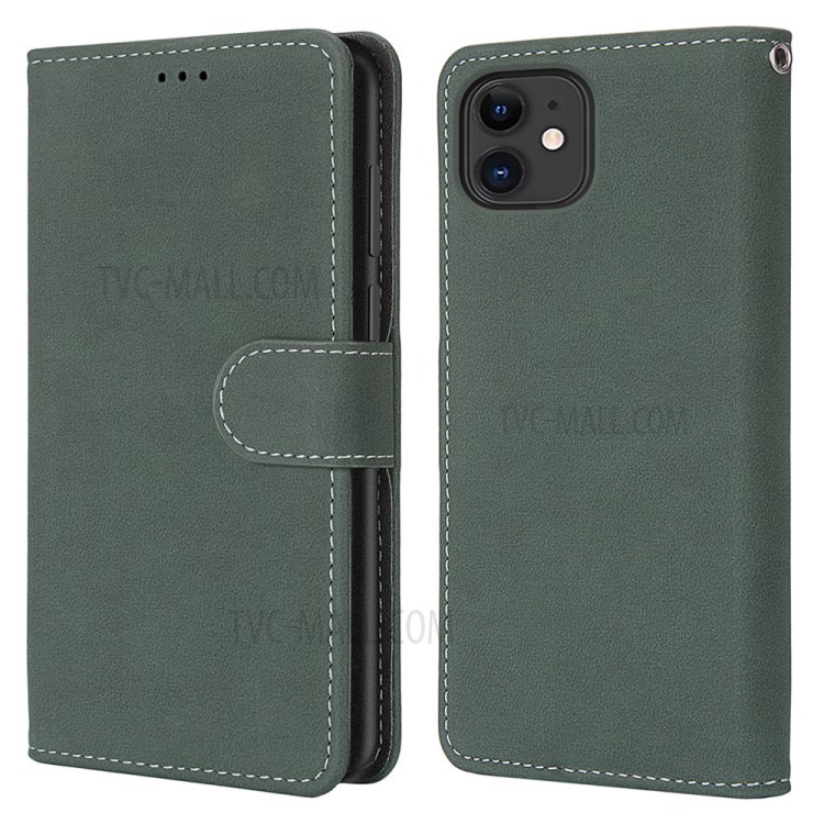 Retro Skin Matte Leather Protective Shell for iPhone 12 Pro/12 - Green-2
