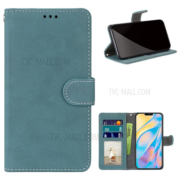 Retro Matte Wallet Leather Stand Case for iPhone 12 Pro Max 6.7 inch - Blue-1