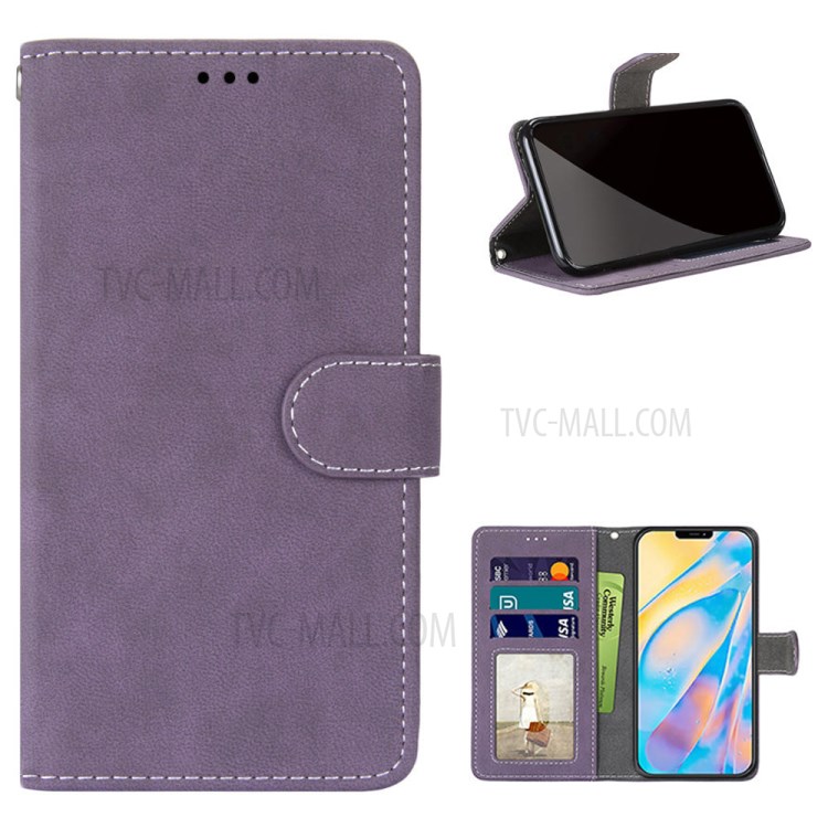 Retro Matte Wallet Leather Stand Case for iPhone 12 Pro Max 6.7 inch - Purple-1