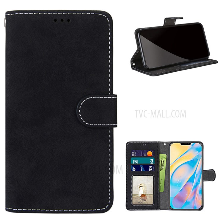 Retro Matte Wallet Stand Flip Leather Case for iPhone 12 mini - Black-1