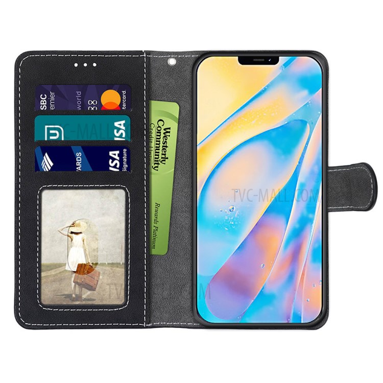 Retro Matte Wallet Stand Flip Leather Case for iPhone 12 mini - Black-3