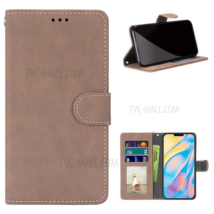 Retro Matte Wallet Stand Flip Leather Case for iPhone 12 mini - Brown-1