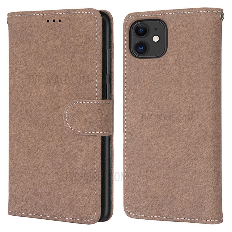 Retro Matte Wallet Stand Flip Leather Case for iPhone 12 mini - Brown-2