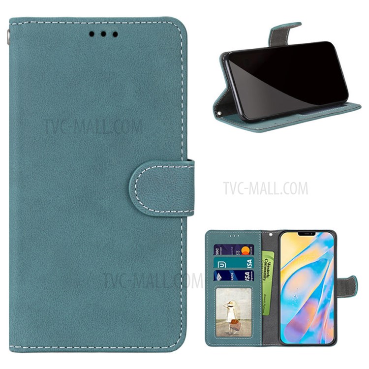 Retro Matte Wallet Stand Flip Leather Case for iPhone 12 mini - Blue-1