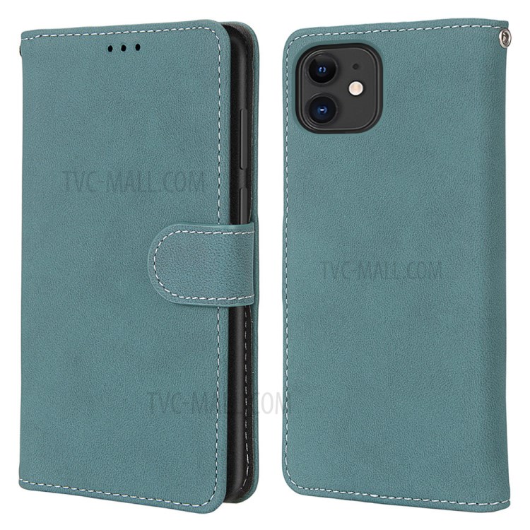 Retro Matte Wallet Stand Flip Leather Case for iPhone 12 mini - Blue-2