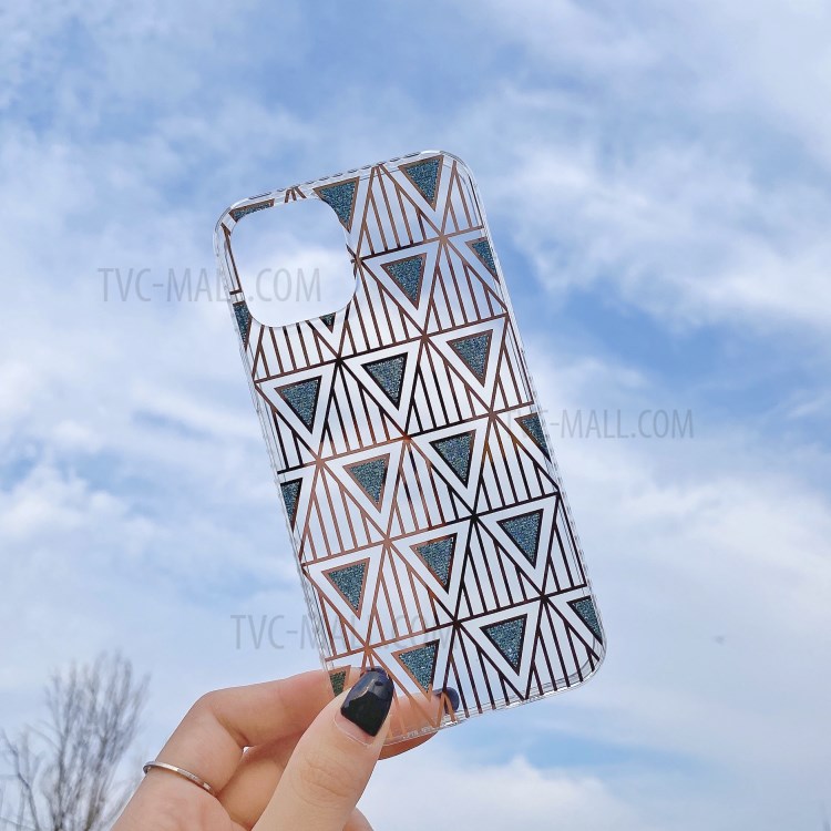 Triangular Pattern Glitter Powder TPU Case for iPhone 12 mini - Green