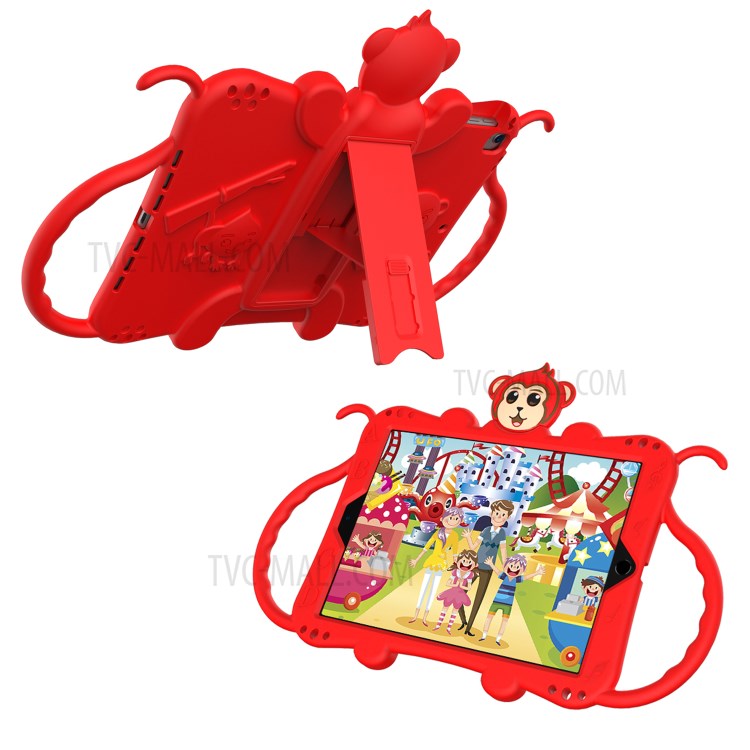 Monkey Style Silicone Kickstand Tablet Case with Shoulder Strap for iPad 9.7-inch (2017)/(2018)/Air (2013)/Air 2 - Red-1