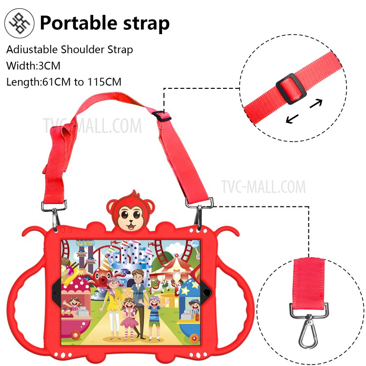 Monkey Style Silicone Kickstand Tablet Case with Shoulder Strap for iPad 9.7-inch (2017)/(2018)/Air (2013)/Air 2 - Red-2