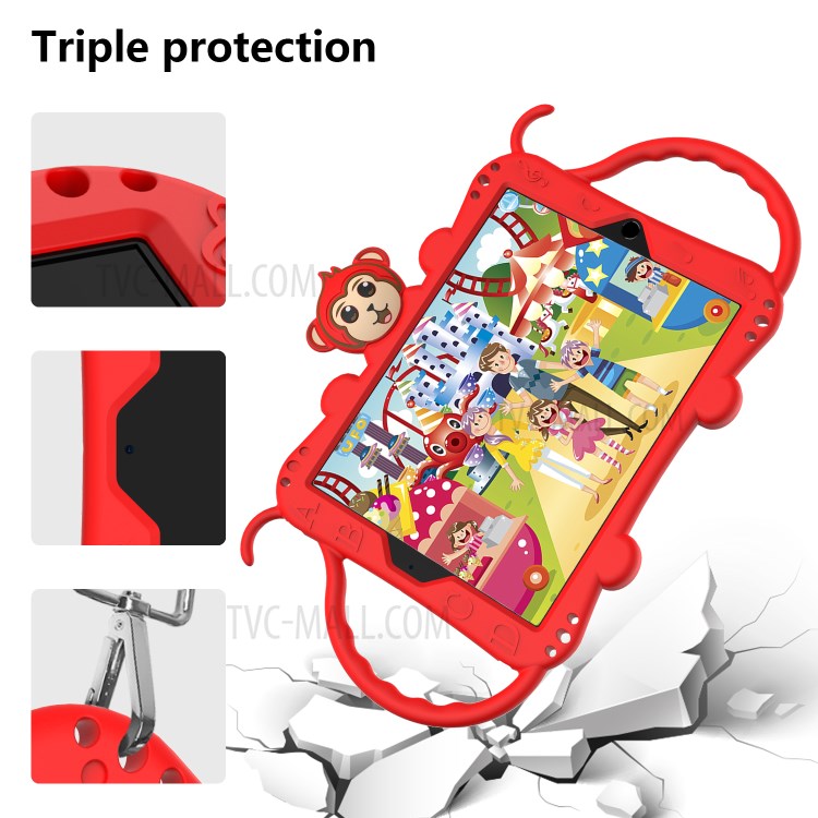 Monkey Style Silicone Kickstand Tablet Case with Shoulder Strap for iPad 9.7-inch (2017)/(2018)/Air (2013)/Air 2 - Red-5