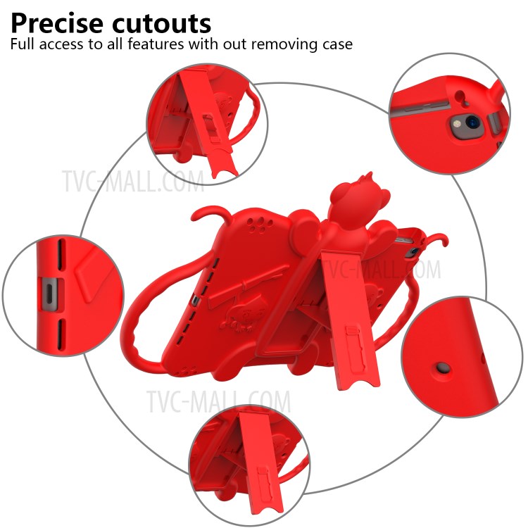 Monkey Style Silicone Kickstand Tablet Case with Shoulder Strap for iPad 9.7-inch (2017)/(2018)/Air (2013)/Air 2 - Red-6