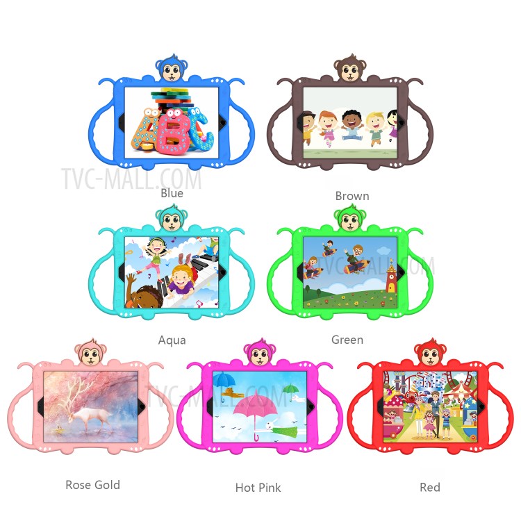 Monkey Style Silicone Kickstand Tablet Case with Shoulder Strap for iPad 9.7-inch (2017)/(2018)/Air (2013)/Air 2 - Red-7