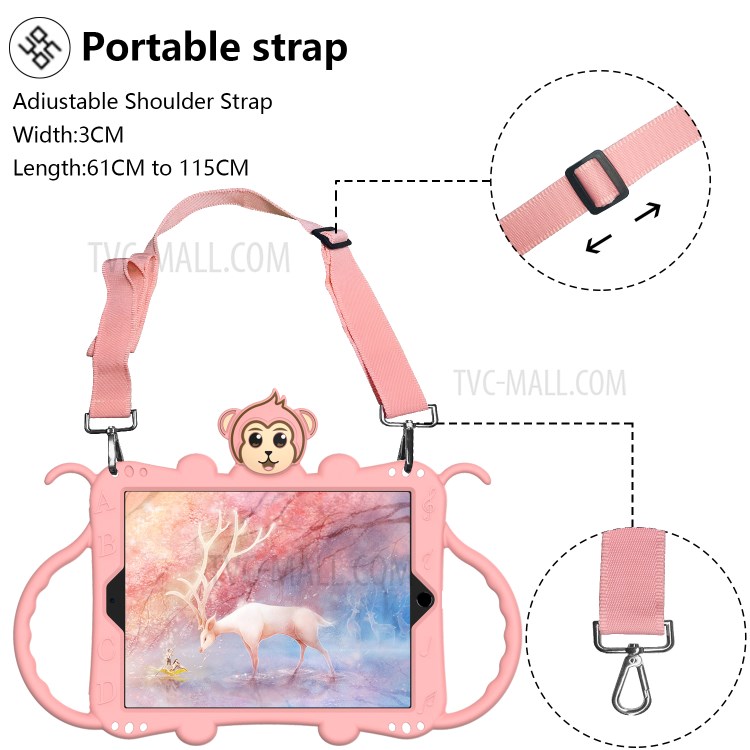 Monkey Style Silicone Kickstand Tablet Case with Shoulder Strap for iPad 9.7-inch (2017)/(2018)/Air (2013)/Air 2 - Pink-2