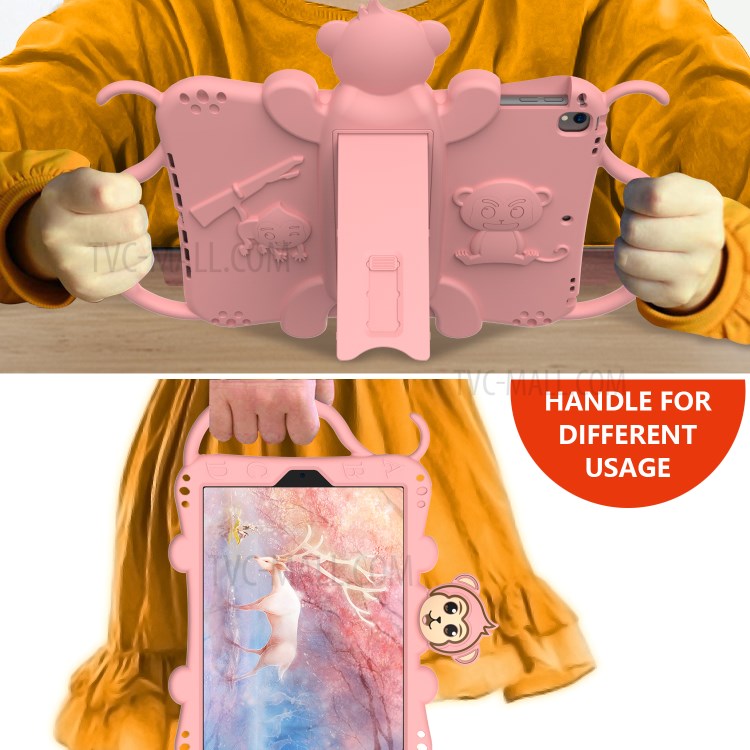 Monkey Style Silicone Kickstand Tablet Case with Shoulder Strap for iPad 9.7-inch (2017)/(2018)/Air (2013)/Air 2 - Pink-3