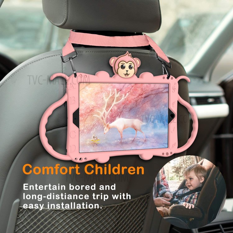 Monkey Style Silicone Kickstand Tablet Case with Shoulder Strap for iPad 9.7-inch (2017)/(2018)/Air (2013)/Air 2 - Pink-4