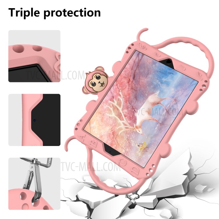 Monkey Style Silicone Kickstand Tablet Case with Shoulder Strap for iPad 9.7-inch (2017)/(2018)/Air (2013)/Air 2 - Pink-5