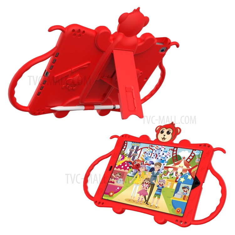 Monkey Style Silicone Kickstand Tablet Shell with Shoulder Strap for iPad 10.2 (2019) - Red-1