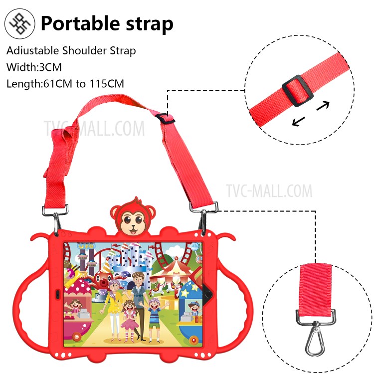 Monkey Style Silicone Kickstand Tablet Shell with Shoulder Strap for iPad 10.2 (2019) - Red-2