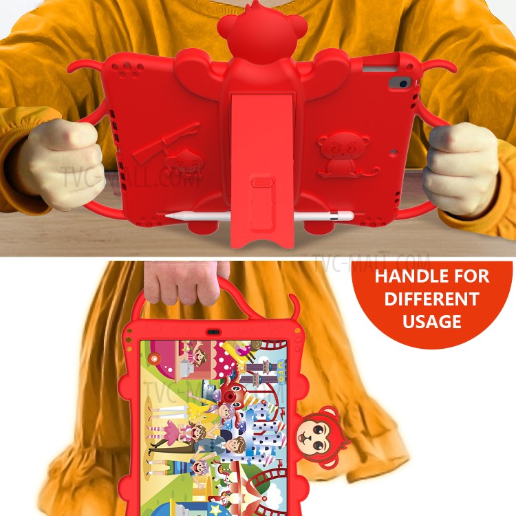 Monkey Style Silicone Kickstand Tablet Shell with Shoulder Strap for iPad 10.2 (2019) - Red-3