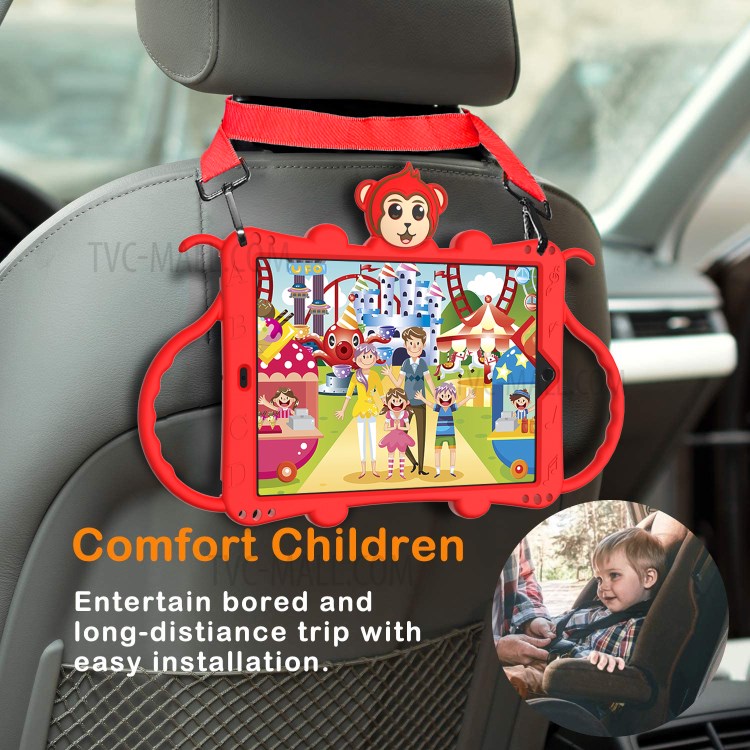 Monkey Style Silicone Kickstand Tablet Shell with Shoulder Strap for iPad 10.2 (2019) - Red-4