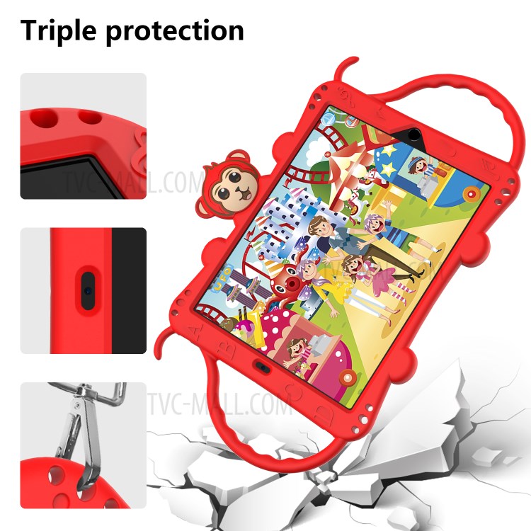 Monkey Style Silicone Kickstand Tablet Shell with Shoulder Strap for iPad 10.2 (2019) - Red-5