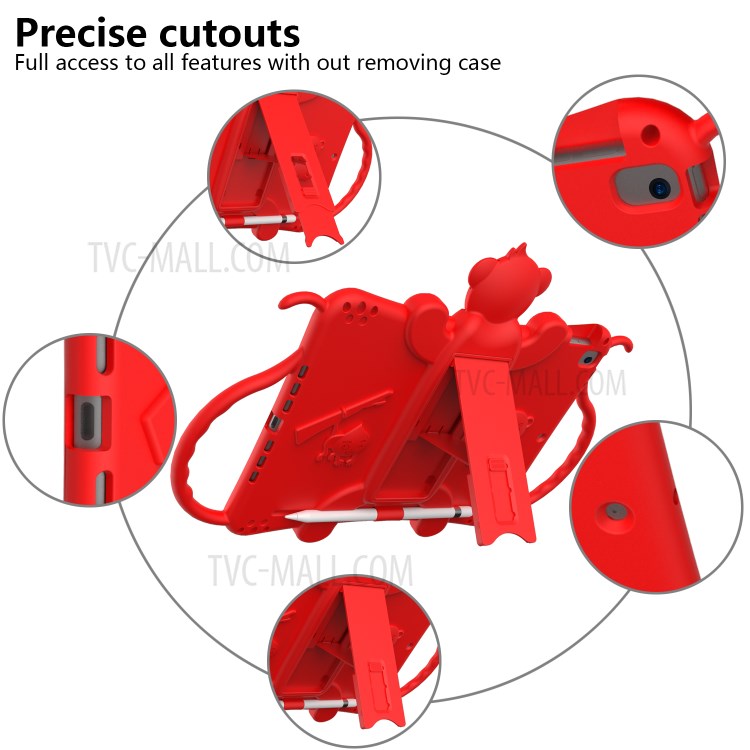 Monkey Style Silicone Kickstand Tablet Shell with Shoulder Strap for iPad 10.2 (2019) - Red-6