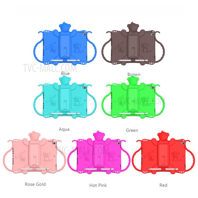 Monkey Style Silicone Kickstand Tablet Shell with Shoulder Strap for iPad 10.2 (2019) - Red-7